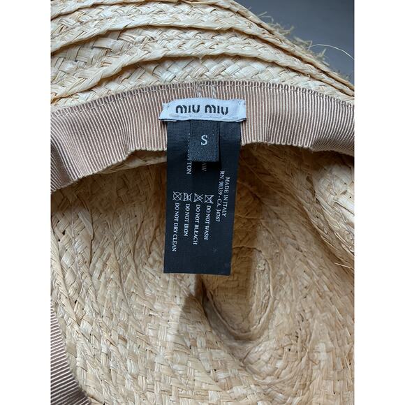 Miu Miu 'Raffia' Beige Cotton Hat Size S - Picture 6 of 6